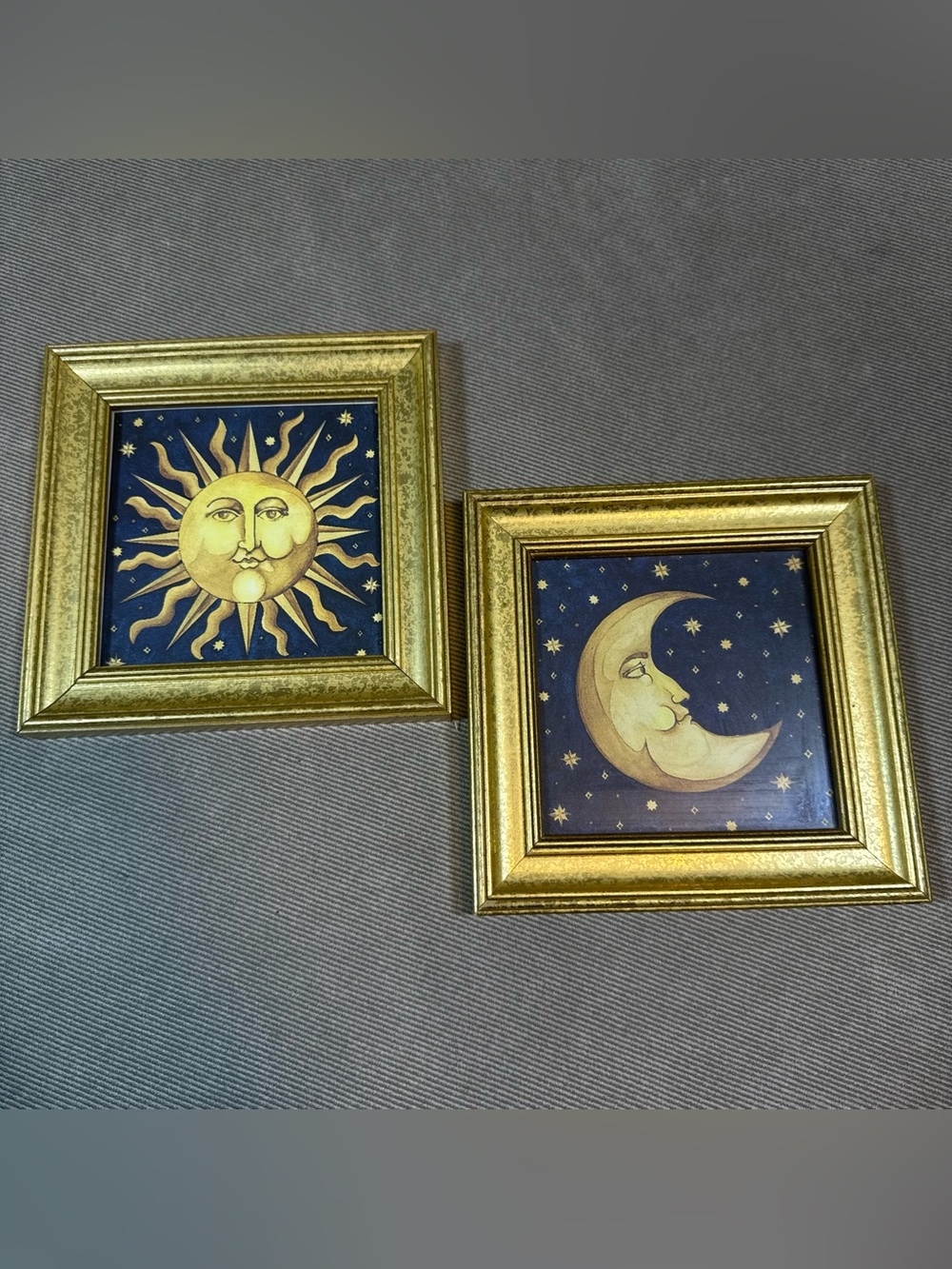 Vintage Mary Beth Zeitz Celestial Sun & Moon 1990's Framed Wall Art Collectible